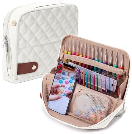 MYBAGZING Empty Crochet Hook Case - Stand Up Organizer with 30 Slots for Hooks & Needles, Crochet Accessories Kit for Lovers & Beginners
