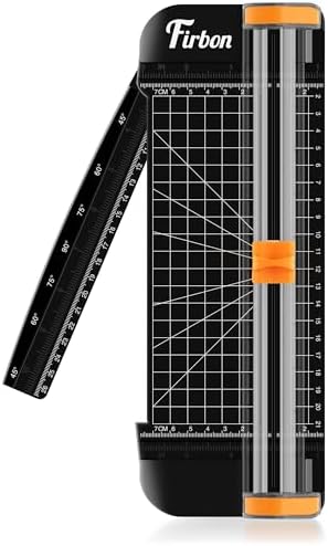 Firbon A5 Paper Cutter, Small Straight Paper Trimmer with Side Ruler | Black Compact Design | Cuts Photo, Cardstock, Labels & Coupons | Portable Desktop Slicer | Scrapbooking & Craft Projects