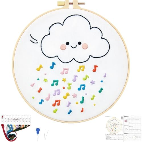 Crafmanoe Cute Embroidery Kits for Beginners Adults, Hand Embroidery Starter Kits, Stamped Cross Stitch Kits for Beginner Adult Craft Kits for Women, Entire Set of Embroidery Supplies & Video Tutorial