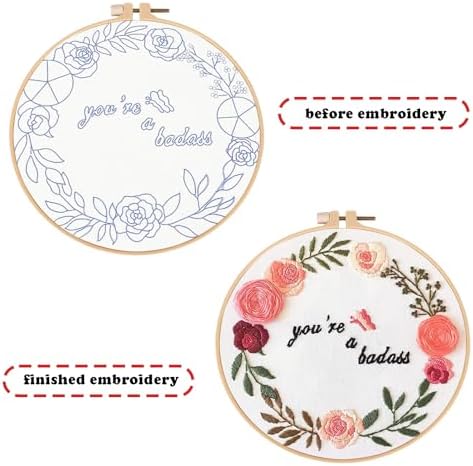 Topapfo Funny Embroidery Kit for Beginners Adults, Stamped Embroidery Pattern Cross Stitch Kits Needlepoint with Hoop Threads Needles Tools