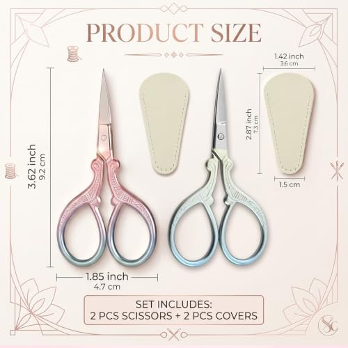 2 Pack Embroidery Scissors with Covers, Small Needlepoint Scissors (Style1)