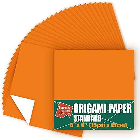 [Taro's Origami Studio] Standard 6 Inch One Sided Single Color (Orange) 50 Sheets (All Same Color) Square Easy Fold Premium Japanese Paper for Beginner (Made in Japan)