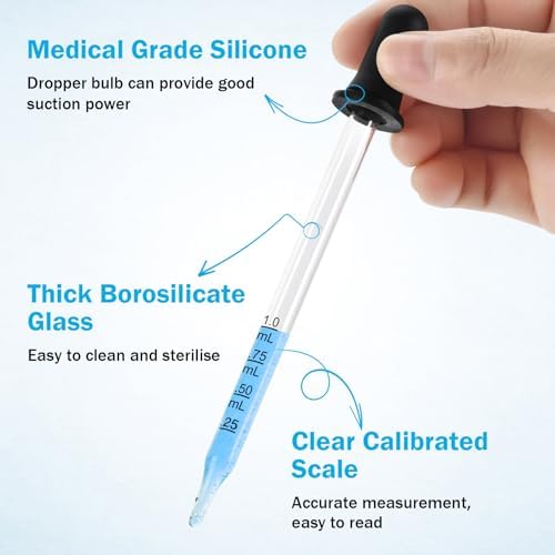 Eye Dropper, 1mL Glass Liquids Pipette Dropper Tool with Measurement Herain