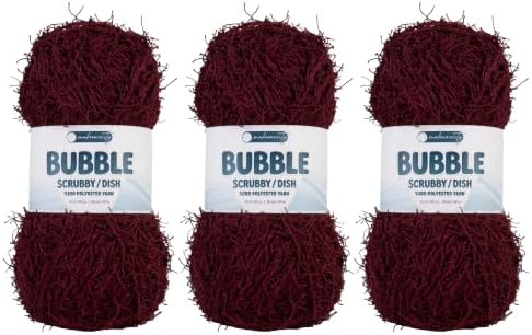 Makromecity Bubble Scrubby Yarn - 100% Premium Polyester Yarn for Crocheting and Knitting - 3.5 Oz (100g), 98 Yds (90m) - Ideal for Dishcloths, Crafting & Bath Washcloths (Maroon, 3 Skeins)