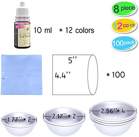 Bath Bomb Mold Set with Soap Colorant,Shrink Wrap Bags - Food Grade Skin Safe Soap Dye for DIY Bath Bomb Making Supplies Kit - Liquid Bath Bomb Dye for Soap Coloring - with Instructions
