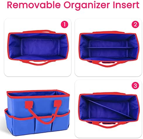 Desktop Tote and Organizer, Teacher Helper Bag for Arts, Books, Stationery, Office Desk, Make-up Storage with Handles for Travel (Blue)