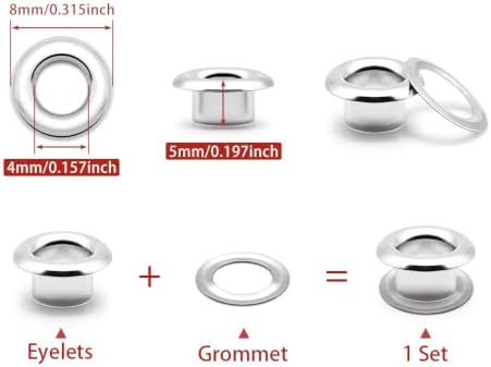 SEMINI 400 Sets 4mm Silver Grommet Eyelet Kit for Fabric Leather Crafts