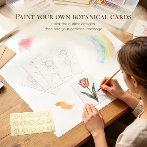 Vienrose Botanical Watercolor Cards with Envelopes 30 Pack 5x7