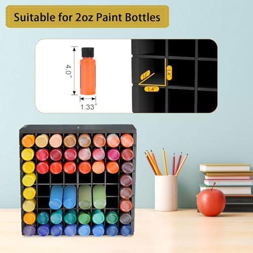 Krafetto 64-Grid Paint Organizer for 2 Oz Bottles, Wall Mount, Black