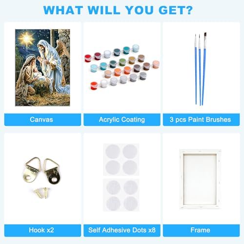 SENQAO Christmas Paint by Numbers for Adults Framed, Jesus Adults' Paint-by-Number Kits, Adult Paint by Number Kits on Canvas, Acrylic Number Painting for Home Decor, 8x12in