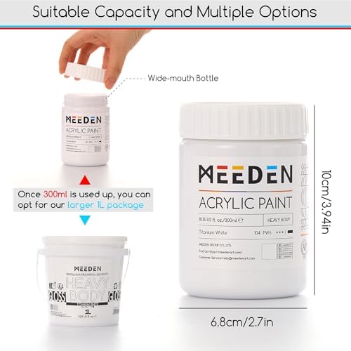 MEEDEN Titanium White Acrylic Paint: 300ml /10oz Heavy Body Gloss Finish
