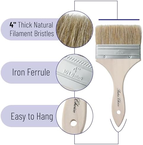 Bates- Chip Brushes, 4 Inch, 24 Pack, 4 Inch Paint Brushes with Ergonomic Wooden Handle, Natural Bristle
