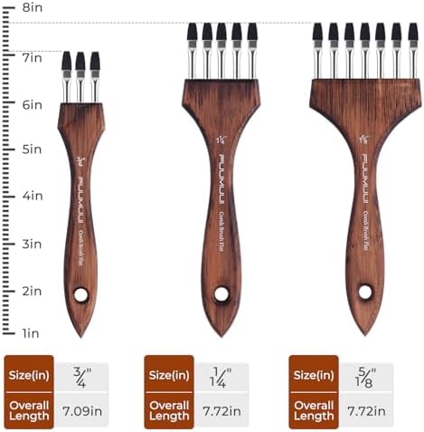 Fuumuui Grainer Brush Set - 3Pcs Professional Multi-Tooth Brushes, Flat Head Comb Brush Set Designed for Textures and Special Effects for Acrylic Painting, Oil & Watercolor, Short Handle