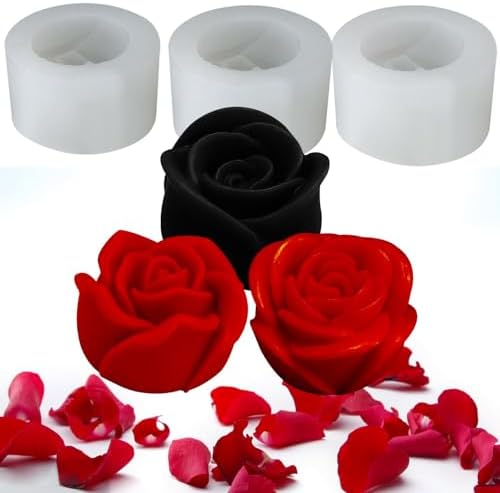 3 PCS 3D Rose Silicone Molds,3D Flower Candle Mold Soap Candle Resin