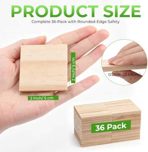 FSWCCK 36 Pcs 2x2 Wood Squares, Smooth Wooden Blanks for Laser Engraving