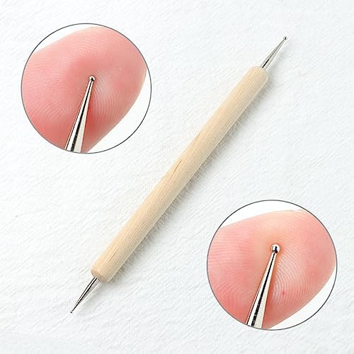 mollensiuer 5 Pcs Embossing Stylus Set with Different Size Wooden Ball Embossing Stylus Double End Tracing Dotting Tool