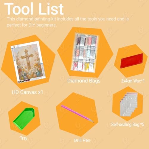 Gamteldot Easter Diamond Art,Cross Diamond Art Kits for Adults Beginner,DIY Easter Eggs Diamond Painting Kits 5D Full Drill Gem Art Craft with Complete Tools,for Home Wall Decor and Gift-12x16in