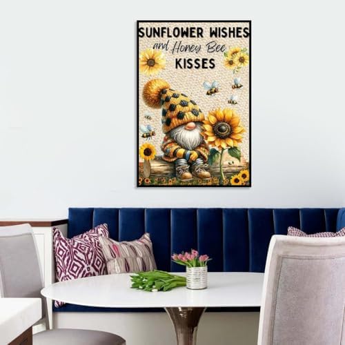 Fotasmua Gnome Diamond Painting Kits for Adults, Gnome Sunflower Bee Diamond Art Kits for Adults Beginners, 5D DIY Full Drill Round Gem Art Craft Painting for Home Wall Decor 12 x 16 Inch