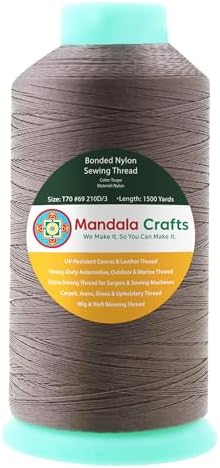 Mandala Crafts Size 69 210D T70 Taupe Bonded Nylon Thread, 1500 YDs