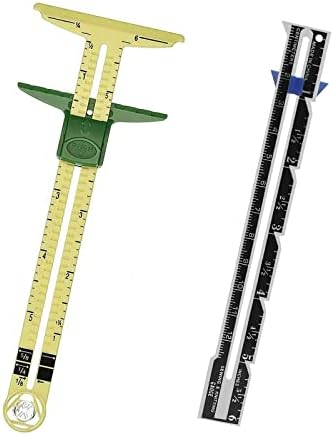 YEQIN 2 Pcs Sliding Gauge Measuring Sewing Tool, 5-in-1 Sliding Gauge Measuring and Stainless Steel Quilting Ruler Sewing Tool Fabric Quilting Ruler for Knitting Crafting Sewing Beginner Supplies