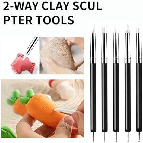 10 Pcs Silicone Clay Sculpting Tools Set, Double-Ended Dotting Tools & Silicone Brushes for Polymer Clay, Air Dry Clay, Pottery & DIY Crafting-Black