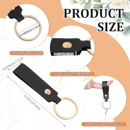 Wavyknot 50 Pcs Leather Keychain Blanks, 3.7 x 0.7 Inches, Black