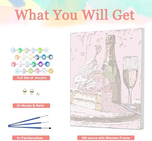 Auremi Red Wine Paint by Number Kits for Adults,Cake Paint by Number on Canvas with Frame DIY Painting with Number Acrylic Oil Paint Kits for Home Decor 8x12 Inch