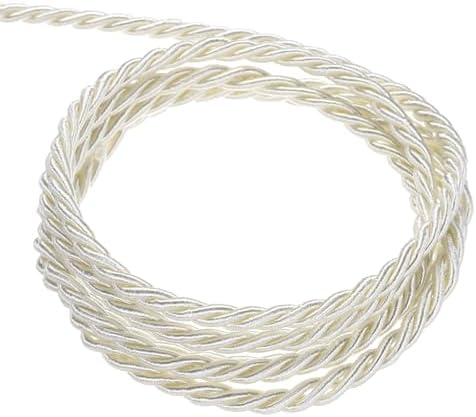 MECCANIXITY Twisted Cord Trim, 22 Yard 3mm 3-Ply Twine Braided Rope Shiny Thread String for Craft Gift Bag Curtain Christmas Decor, Cream - 20m
