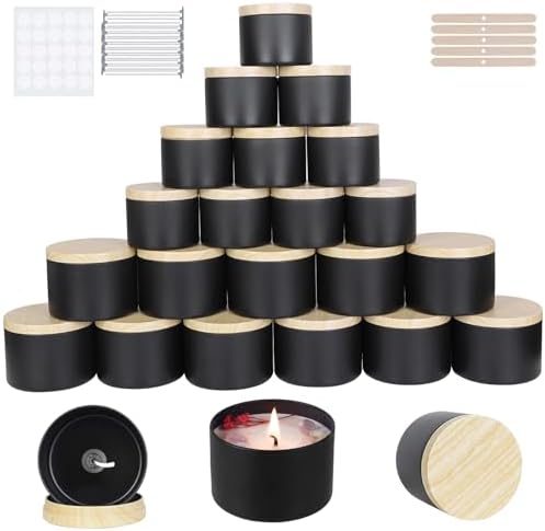 CONNOO 24 Pack - 12pcs 8oz & 12pcs 4oz Black Candle Tins with Lids