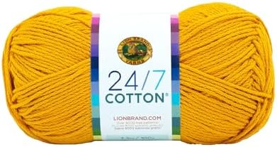 Lion Brand Yarn, 24/7 Cotton Yarn, Goldenrod, Yellow, 1 Pack