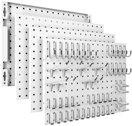 Spampur Peg Board, 4 Pack Metal Pegboard Panels with 50 Hooks