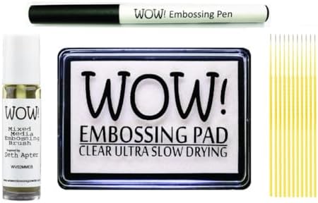 Wow! Embossing Bundle - Clear Embossing Ink Pad Ultra Slow Drying, Mixed Media Embossing Brush, Clear Embossing Pen and Trebbies Detail Sticks