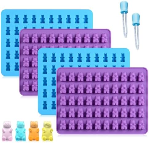 Gummy Molds Bear Candy Silicone - Mini Size Chocolate Gummy Molds with 2 Droppers Nonstick Food Grade Silicone Molds Pack of 4