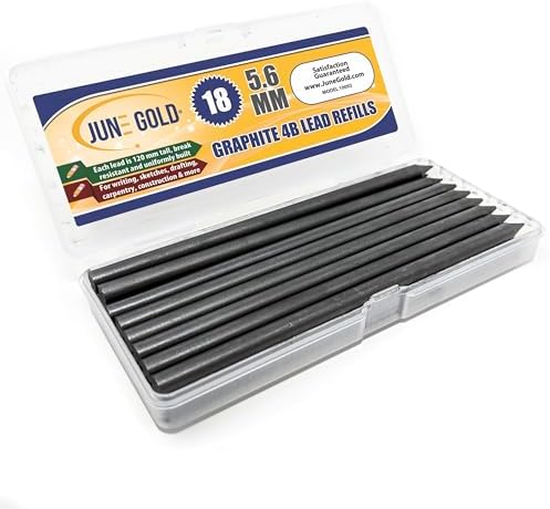 June Gold 5.6 mm, 18 Lead Refills, 4B, 120 mm Length, Sturdy Carrying Case