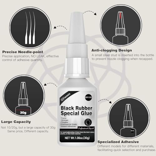 30g Black Rubber Adhesive for Tire Repair, Edge Bonding, DIY Crafts