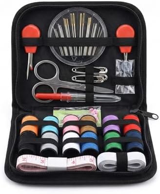 SOLASTA Mini Sewing Kit for Travel & Adults - Small Portable Basic Sewing Kit for Beginners, Camping, Emergency & Clothing Repair - Premium Black Case with Scissors, Threads, Needles & Seam Ripper