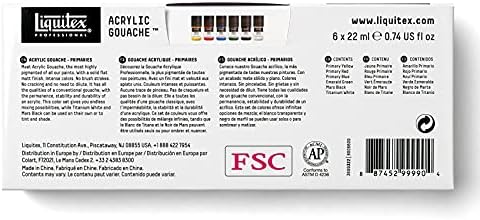 Liquitex Acrylic Gouache Paint Set, 6 x 22ml (0.74-oz), Primaries