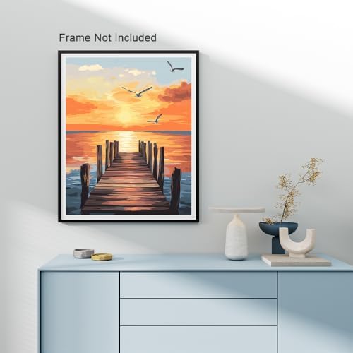 Natuyalo Paint by Numbers Kit for Adults Beginner, Sunset Landscape Adult Paint by Number Kits on Canvas, Sea Wharf DIY Acrylic Easy Painting by Numbers for Home Wall Decor 16x20 inch (Without Frame)