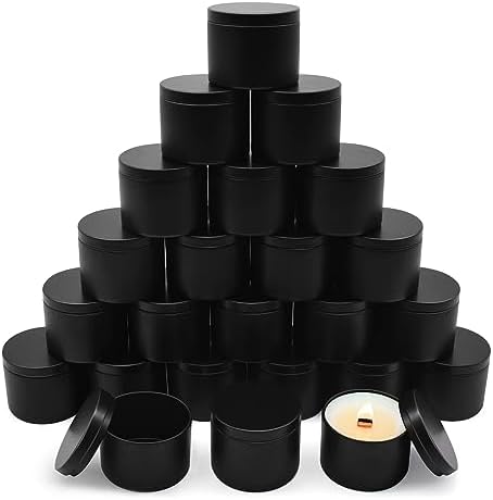 24-Pack 4oz Candle Tins with Lids, Metal Candle Jars for Candle Making, Empty Containers Vessels Bulk for Small Business & Beginners DIY Storage -Black