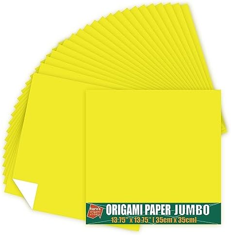 [Taro's Origami Studio] Jumbo 13.75 Inch / 35cm One Sided Single Color (Yellow) 25 Sheets (All Same Color) Square Easy Fold Premium Japanese Paper (Made in Japan)