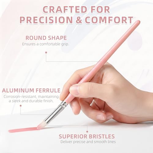 12 Pcs Filbert Professional Artist Watercolor Paint Brush Set, Pink