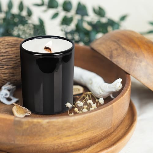 Thick Candle Jars for Making Candles 12 Pcs, 7 OZ Empty Jars with Wood Lids for Candle Making, Sample Container, Glossy Black