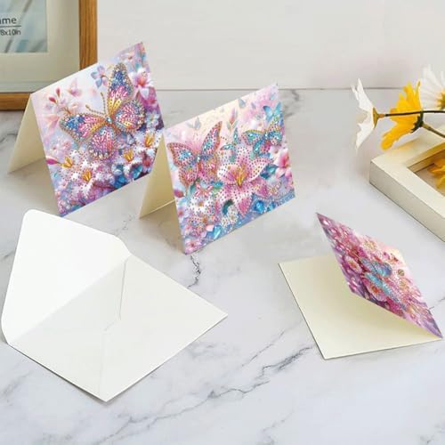 LSQFS 6Pcs Butterfly Diamond Painting Greeting Cards Kits for Adults