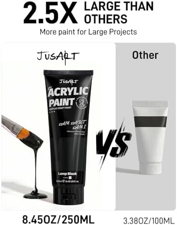 JusArt Black Acrylic Paint, 8.45oz/250ml Large Tube, Heavy Body