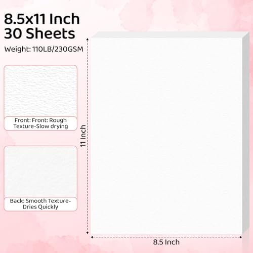 30 Sheets Watercolor Paper 8.5x11, 110lb/230gsm Cold Press Watercolor Paper