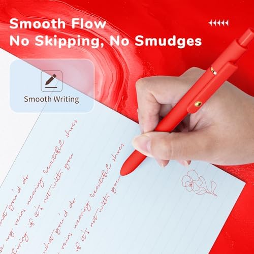 UIXJODO Red Pens, 6 Pcs Red Ink Pens Fine Point Smooth Writing Pens, 0.5mm Colored Ink Gel Pens for Journaling Note Taking, School Supplies Gifts for Women (6 Pcs Gold Red - Red Ink)