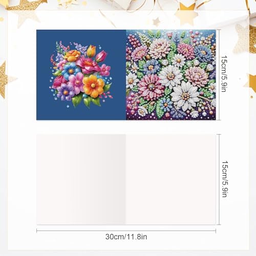 antor 6 pcs Diamond Painting Greeting Card Kits - Beautiful Floral Design with Fine Glitter, 5D DIY Creative Special Shaped Diamond Art Cards for Birthday Holiday Congratulations Crafts Gifts
