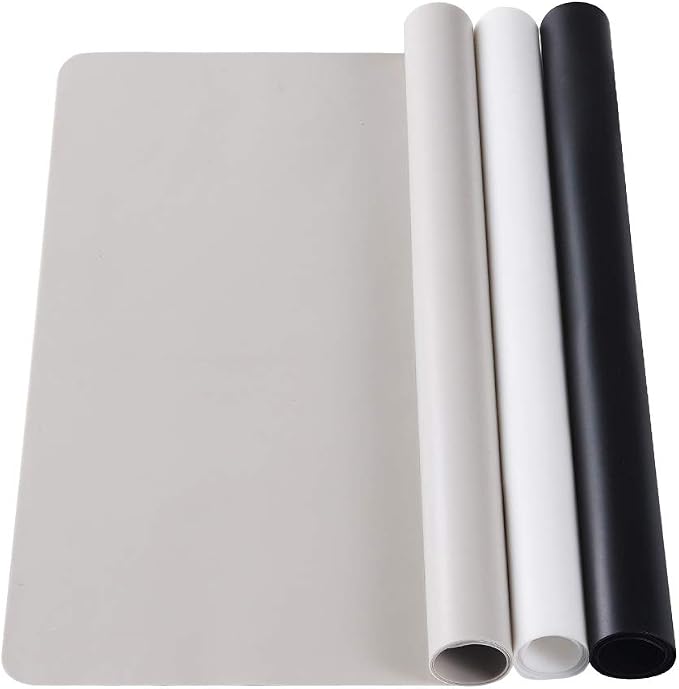 3 Pack Silicone Mat Large Sheets Mats for Crafts Resin Jewelry Molds | 15.7" x 11.8" Silicone Playdoh Nail Art Mat Placemat (Black & Gray & Beige), Non-Stick, Heat Resistant