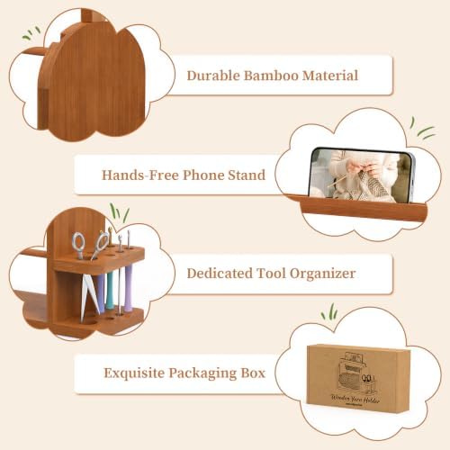 sandpaint Crochet Yarn Holder, Bamboo Yarn Holder for Crocheting（Brown）