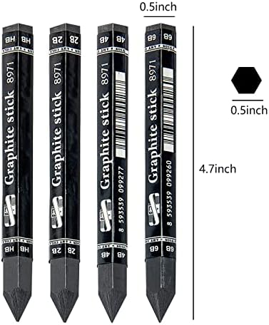 4Pcs Graphite Stick Set HB 2B 4B 6B Woodless Hexagonal Pencil Graphite Crayon for Adults Artist Sketching Drawing Shading Art Supplies